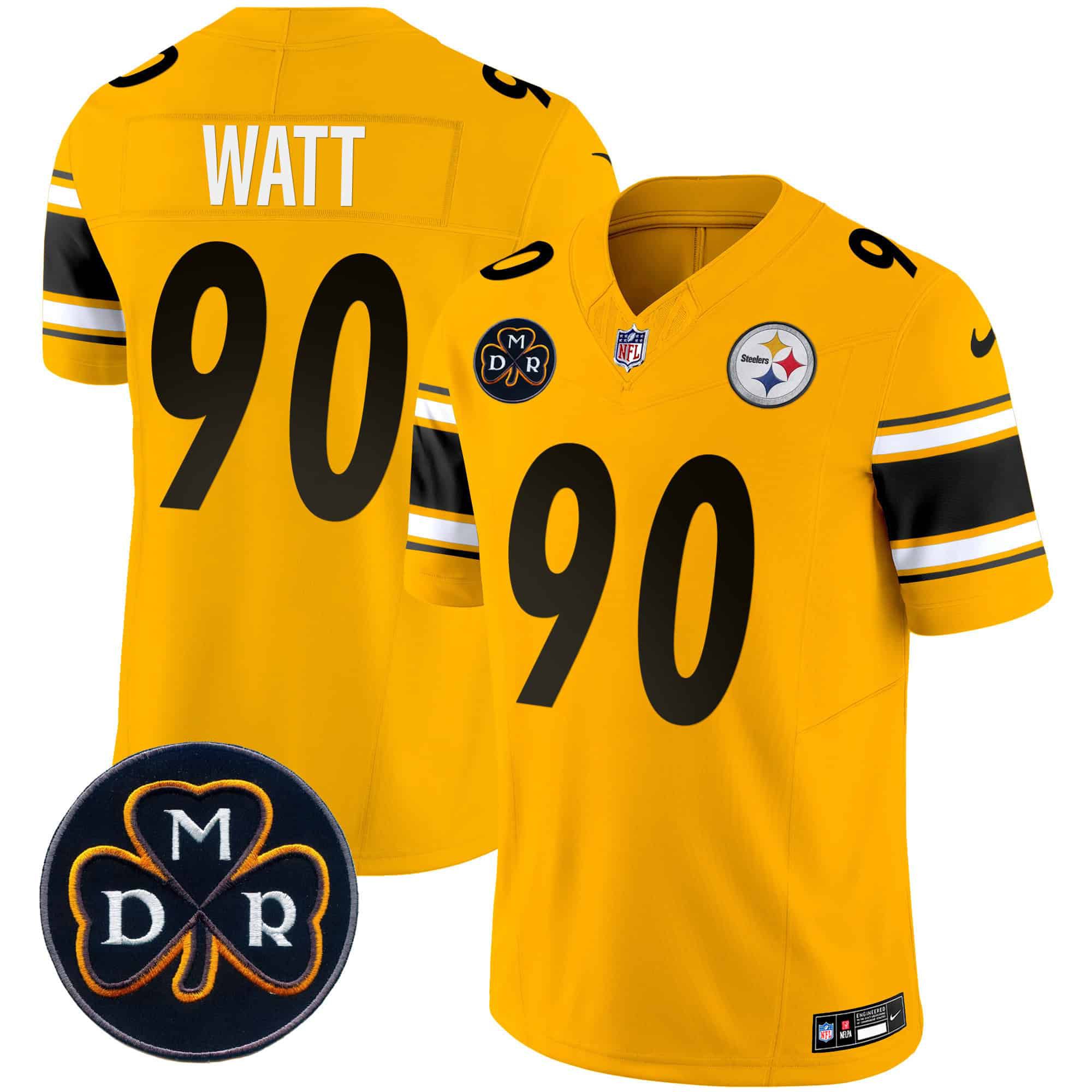Men Pittsburgh Steelers 90 Watt Yellow 2024 Nike DMR Patch Vapor Limited NFL Jersey